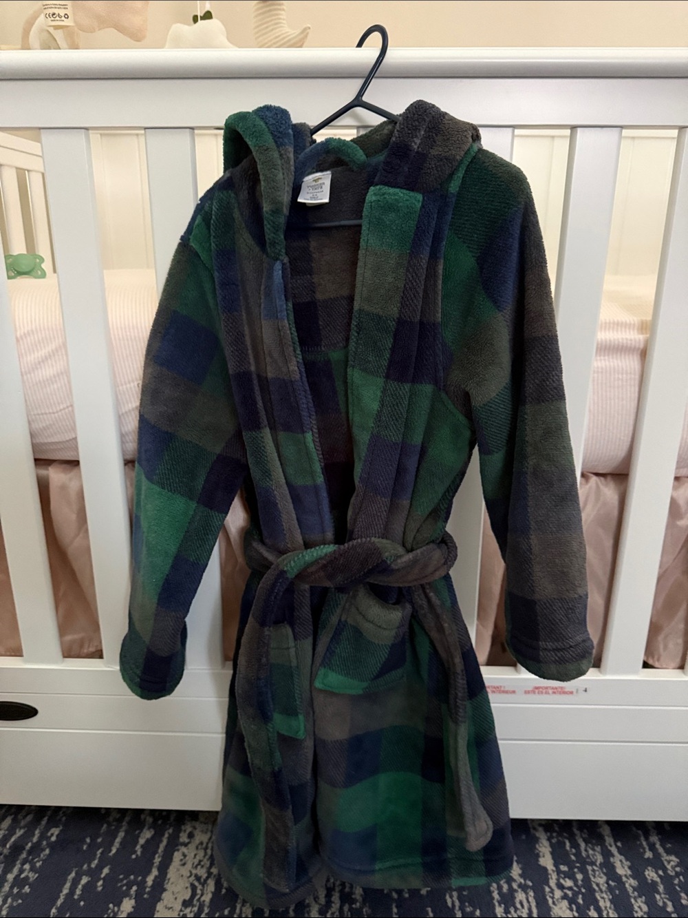 Tucker + Tate Hooded Plaid Fleece Robe - Green & Navy